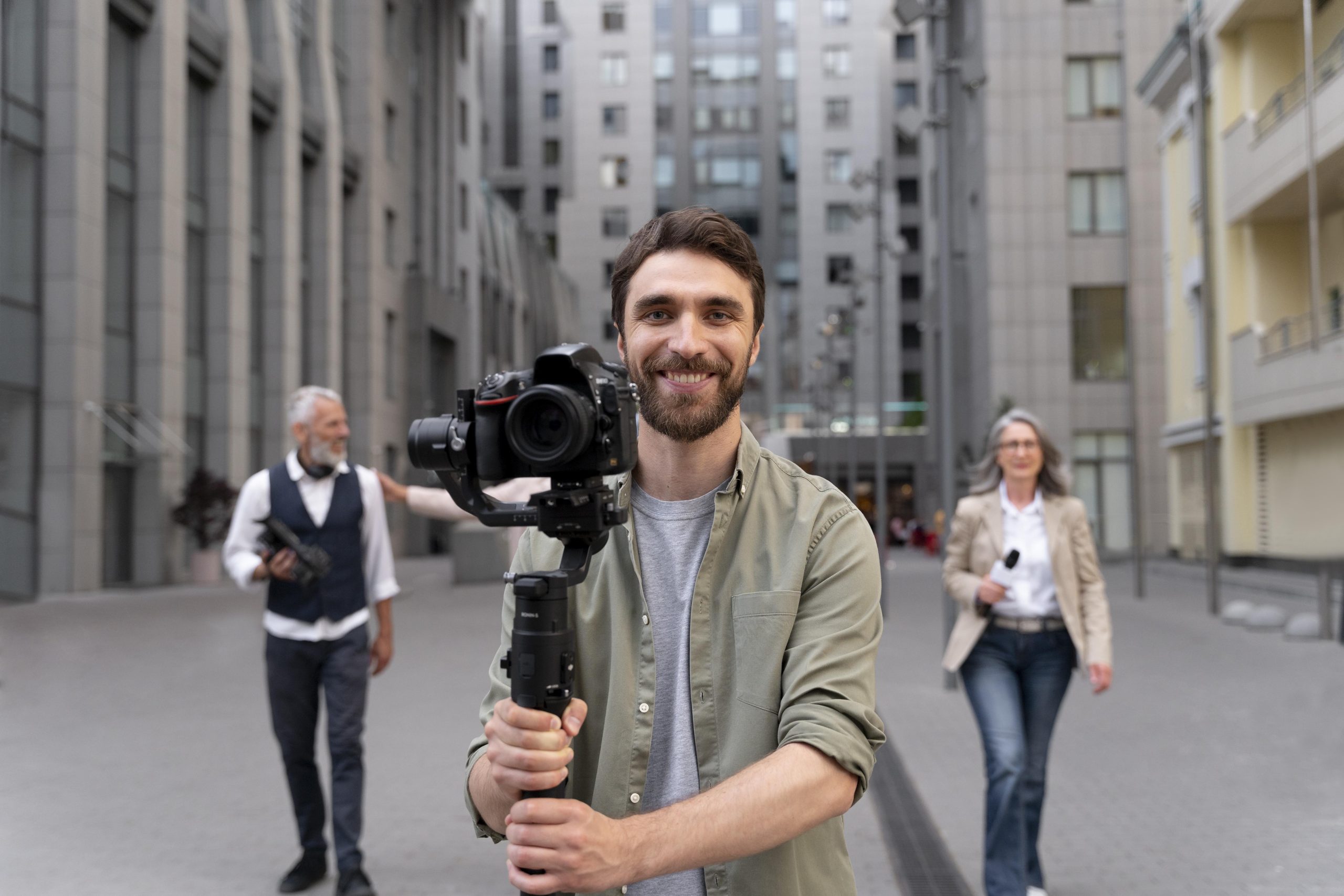 group people doing journalism interview